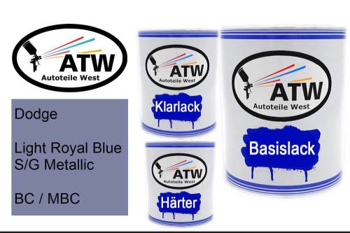 Dodge, Light Royal Blue S/G Metallic, BC / MBC: 1L Lackdose + 1L Klarlack + 500ml Härter - Set, von ATW Autoteile West.